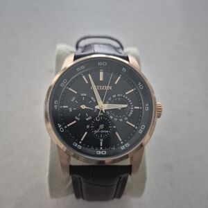 Citizen Eco-Drive Watch rose gold-tone stainless steel case, brown leather strap